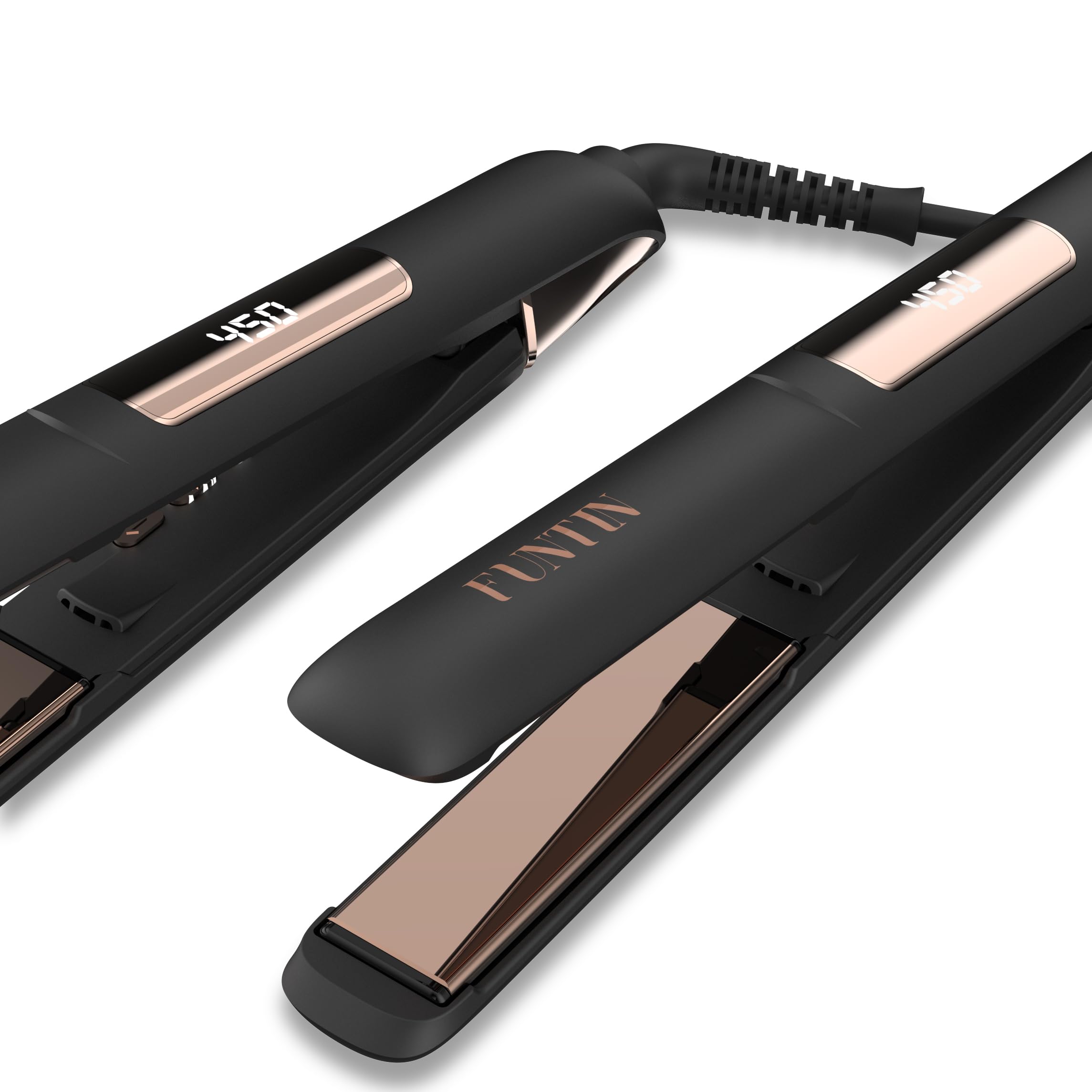 

FUNTIN S10 Hair Straightener, Flat Iron - 100% Pure Titanium Flat Iron Straightener, Curl Ion 2-in-1 (Black Rose Golden)