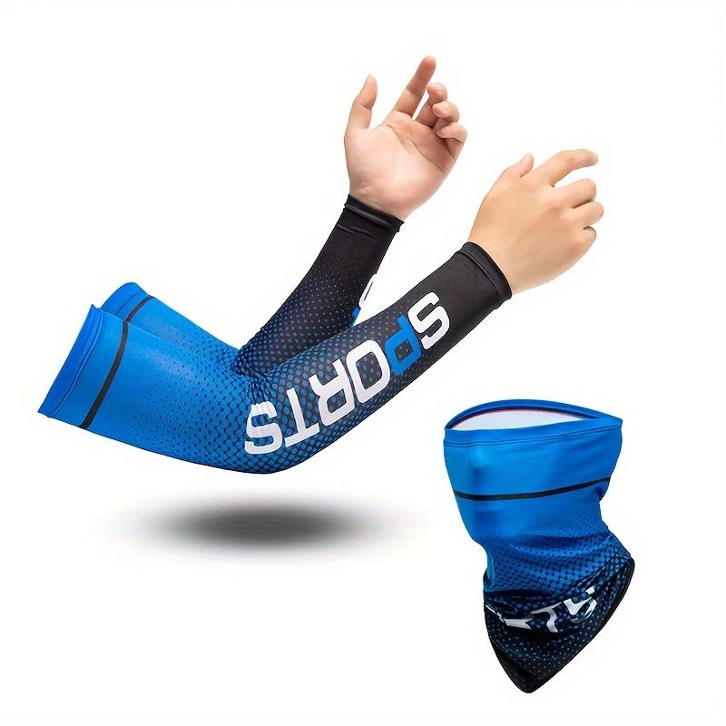 1 Set Summer Protection Includes 1 Pair Arm Sleeve and 1 Sunshade Mask for Outdoor Cycling Breathable Ice Silk Cooling Set
