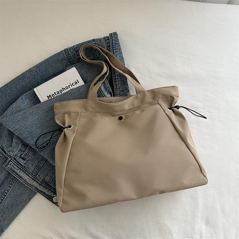 

Solid Color Nylon Ladies Shoulder Bag Casual Drawstring College Girls Handbag Large Capacity Portable Women s Shopping Tote Bag