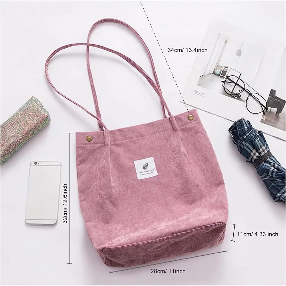 Women Corduroy Shopping Bag Girl Canvas Cloth Shoulder Bag Environmental Storage Handbag Reusable Foldable Eco Grocery Totes