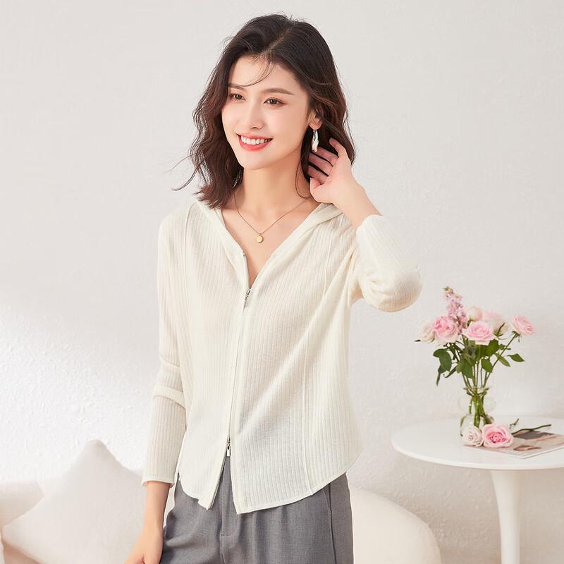 

Jinjv Women s Hooded Wool Blend Thin Cardigan Jacket M