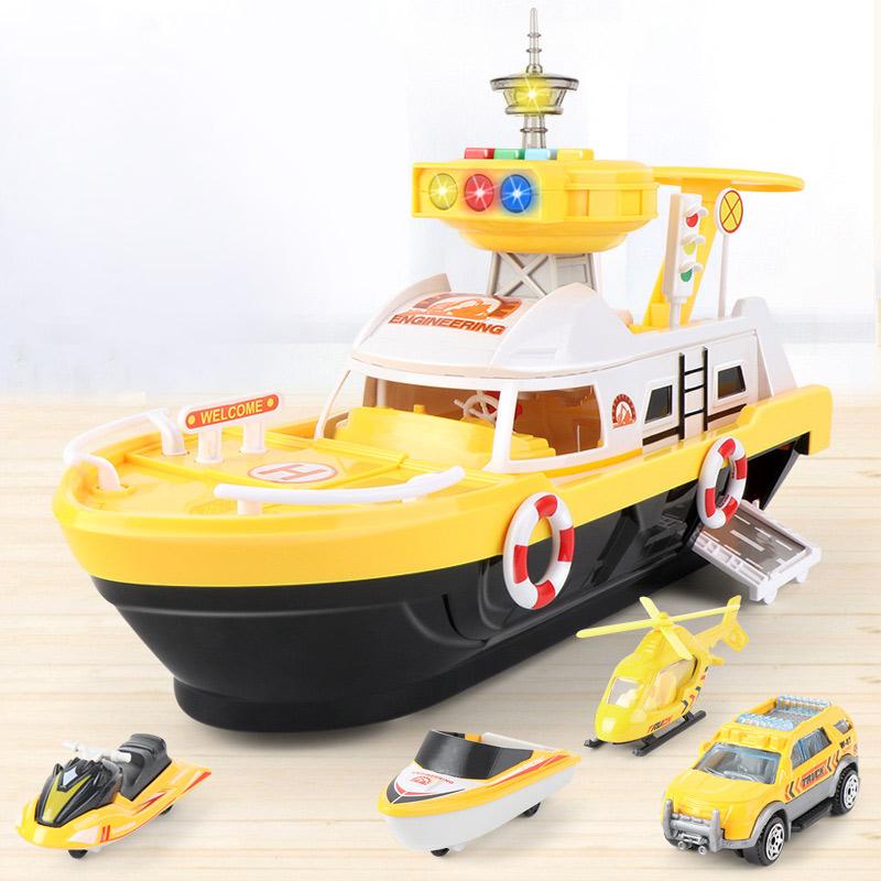 Kids Large Simulation Track Inertia Boat Diecasts Toy Vehicles Music Story Light Ship Model Toy Car Plane Parking Boys Game
