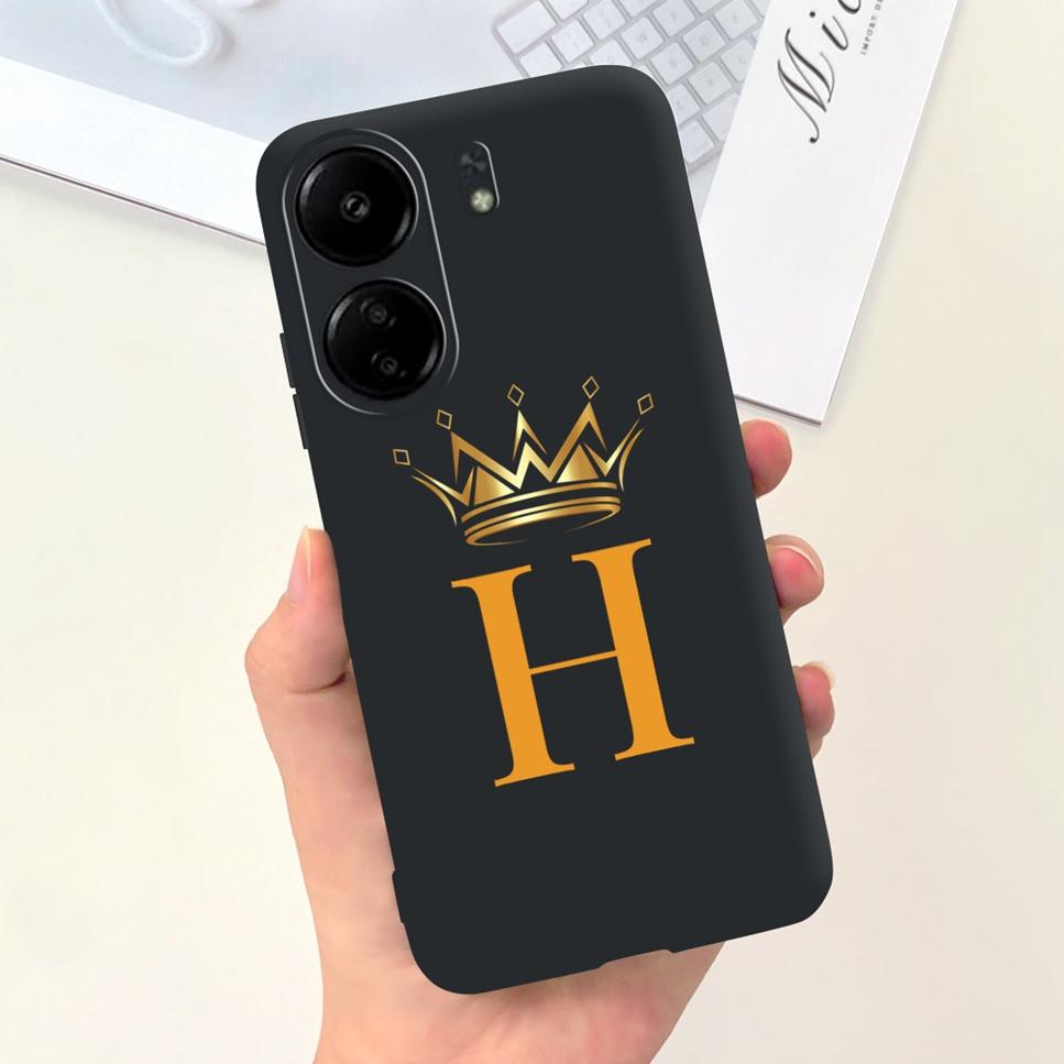 New For Redmi 13C 4G Case Fashion Design Letter Flower Luxury Crown Soft Silicone Back Cover For Xiaomi Redmi13C 13 C Phone Case
