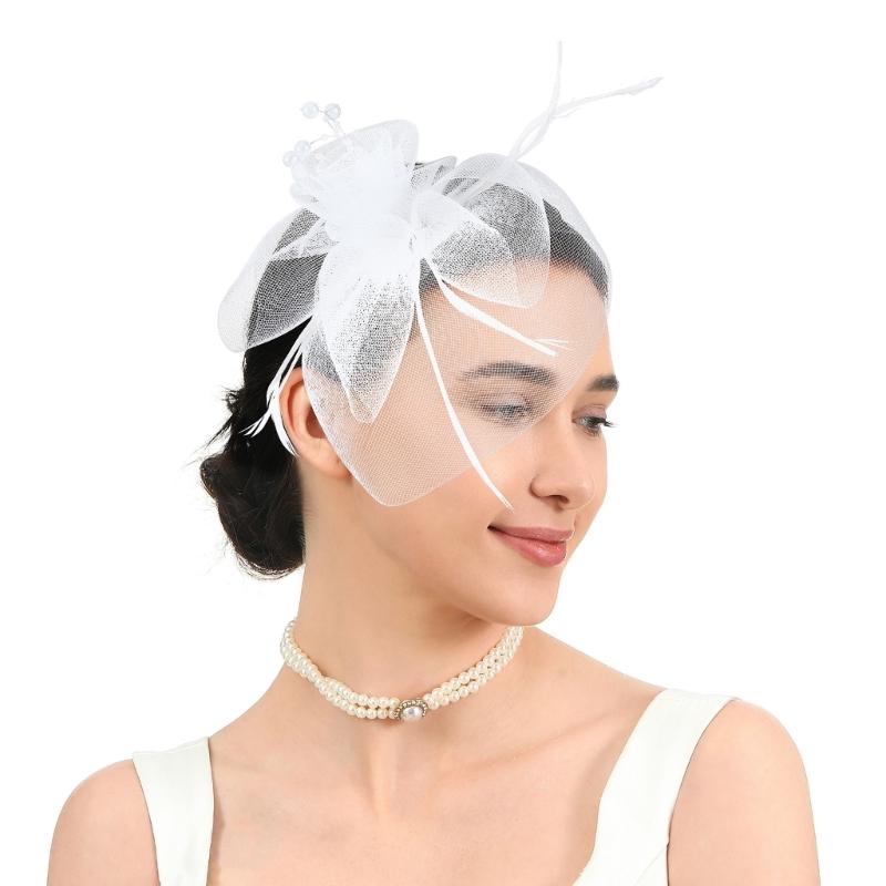 Gefiederte Tüllblumen-Fascinator-Haarreif mit Haarclip Braut-Kopfschmuck für Derby-Veranstaltung Maskenball Kostümparty