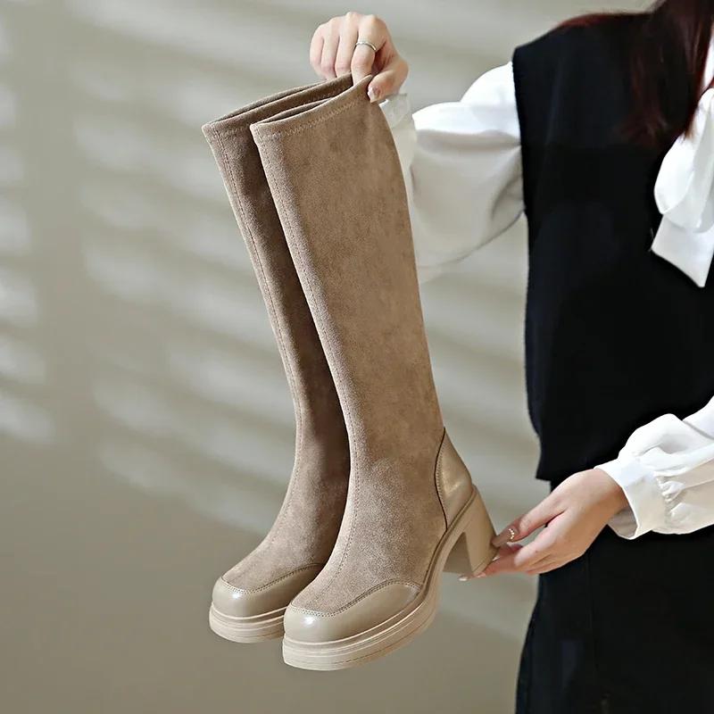 Warm Cotton Women Stretch Knee High Boots Fashion Elegant Modern Slim Long Booties Autumn Winter Laides Slip on Shoes