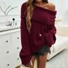 Women's Off The Shoulder Long Sleeve Knit Sweater Loose Fit Casual Solid Color Pullover Top