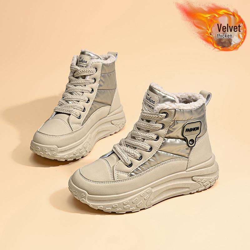 Damen High-Top Warme Freizeitschuhe - 2025 Herbst/Winter, Samtgefüttert, Dicke Sohle, Höhenverstärkende Baumwoll-Sneakers