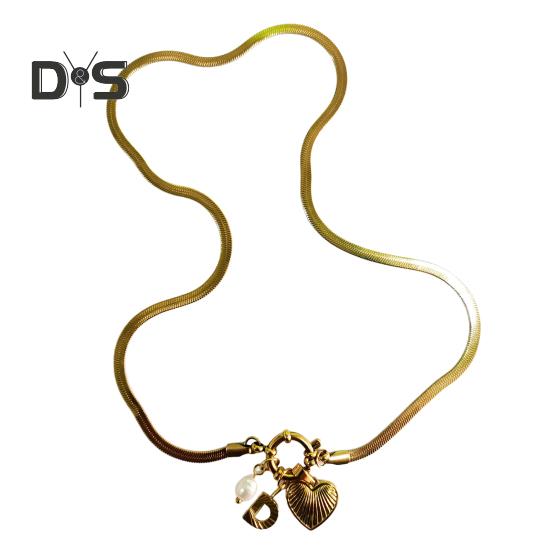 Initial Letter Necklace for Women Gold Plated Love Heart Faux Pearl Pendant Necklace Snake Chain Jewelry for Wife Girlfriend