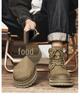 Yellow Leather Ins-Style High-Top Martin Boots for Men & Couples, Velvet-Lined, Perfect for Autumn and Winter.