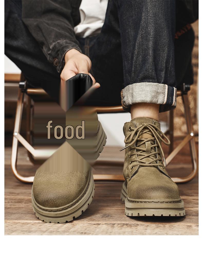 Yellow Leather Ins-Style High-Top Martin Boots for Men & Couples, Velvet-Lined, Perfect for Autumn and Winter.