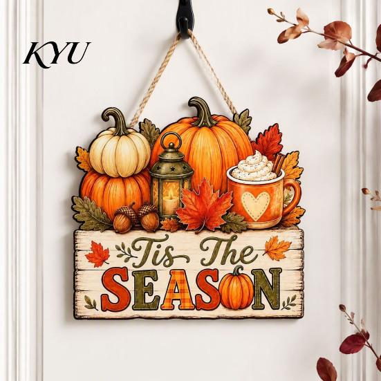 Decorative Holiday Wood Plaque Fall Wooden Hanging Sign, Autumn Scarecrow & Pumpkin Maple Leaf Door Festival Sign Hanger, Harvest Thanksgiving