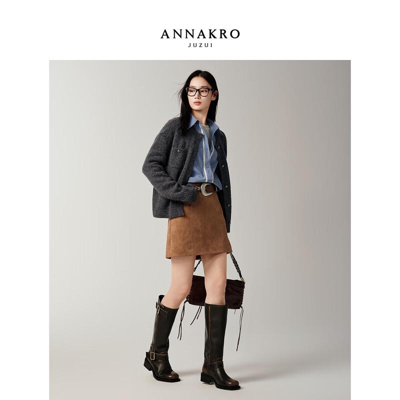 Anna Kou Women's Single-Breasted Round Neck Knitted Cardigan