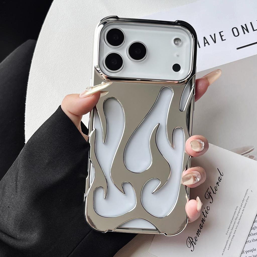 For For Iphone 17 16 Pro Max Cases for For Iphone 11 12 13 14 1 Plus Air Cover Plating Hollow Flame Pattern Silicone Shockproof Coque