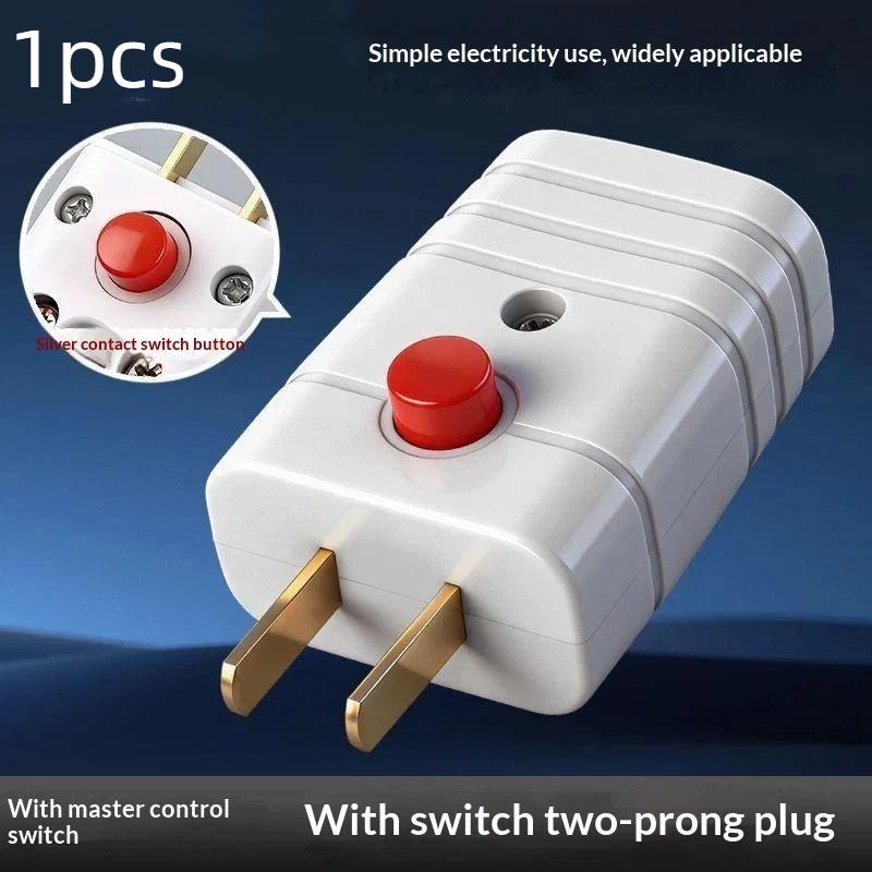 2 Prong Electric Power Plug With On Off Switch And Thick Pure Copper Pins 10A 250V For Home Office Daily Use