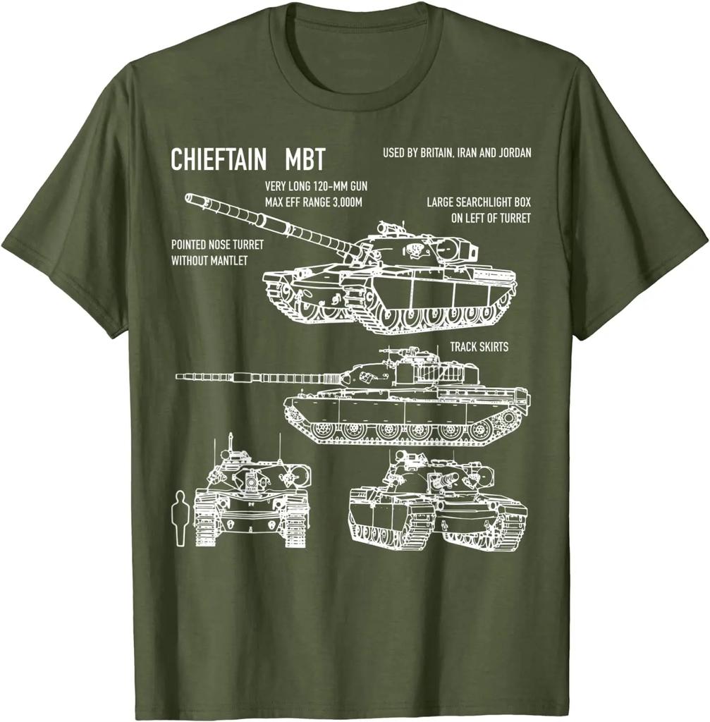 Chieftain British Army Tank FV4201 Blueprint Men TShirt Short  Casual 100 COTTON  ONeck  Harajuku  T Shirts