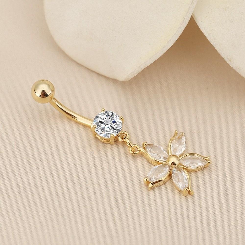 Zinc Zinc Alloy Rhinestone Piercing Belly Dangled Design Flower Rhinestone Belly Ring Cool Girls
