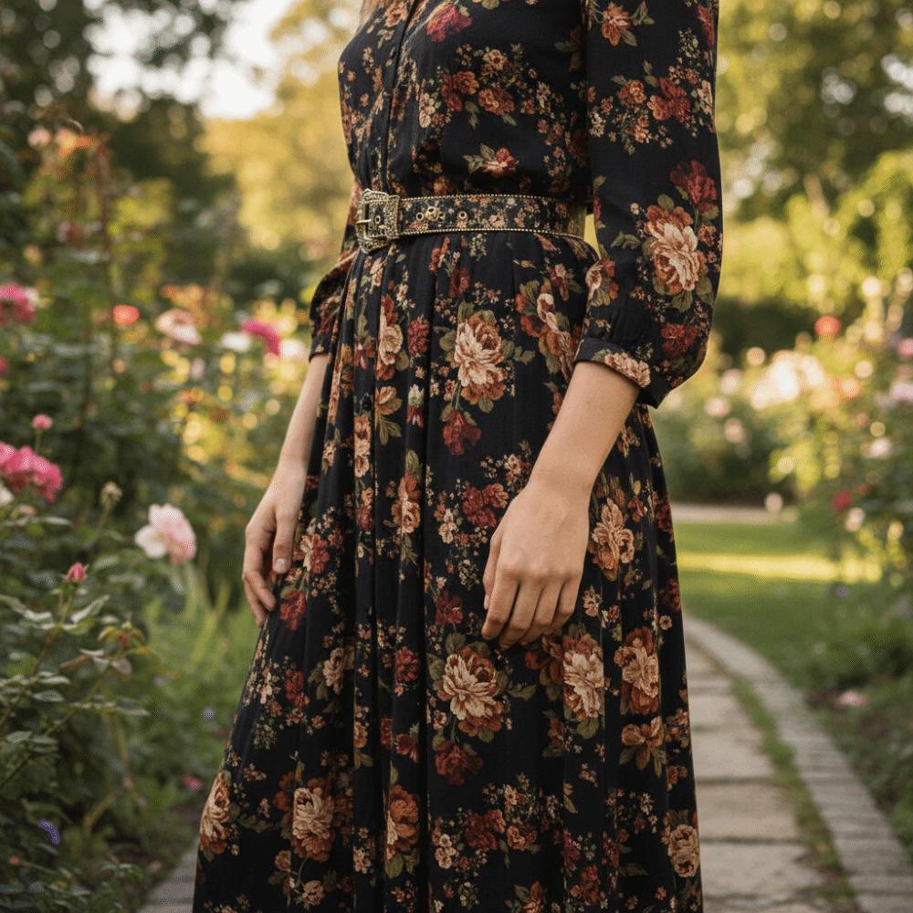 Bohemian-Stil geschnitzte Metallschnalle Gürtel Randperlen Retro Blumenmuster Gürtel Damen Accessoires