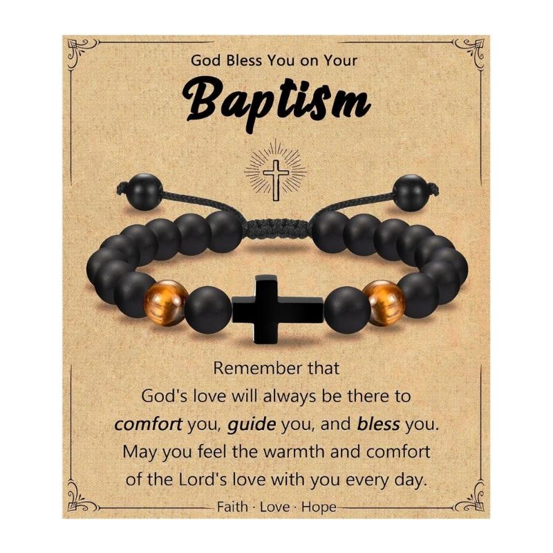 Adjustable Beaded Crosses Bracelet for Boys Religious Ceremony Christening Confirmation Gifts Godson Grandson Nephew
