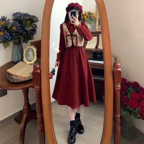 

Spring new Chinese style buckle national style vest two-piece dress large size fat mm retro waist and thin suit skirt 2XL чорний
