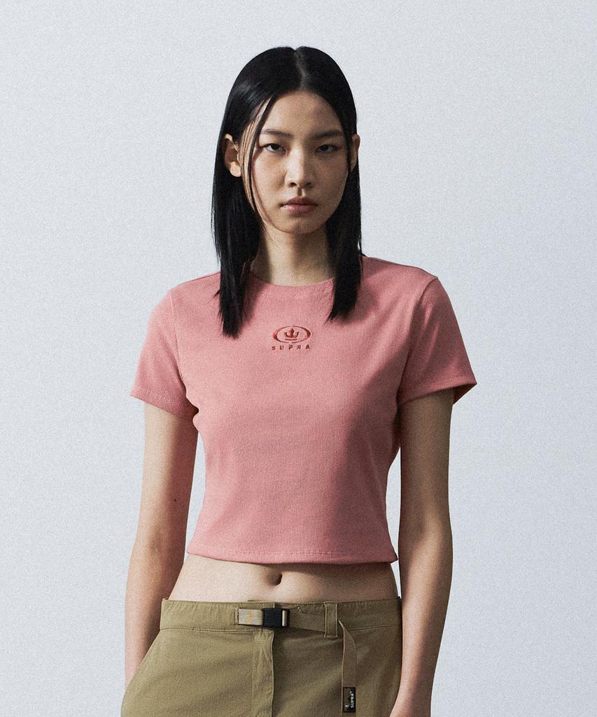 SUPRA Women'S Circle Crown Ribbed Short Sleeve T-Shirt (Pink)