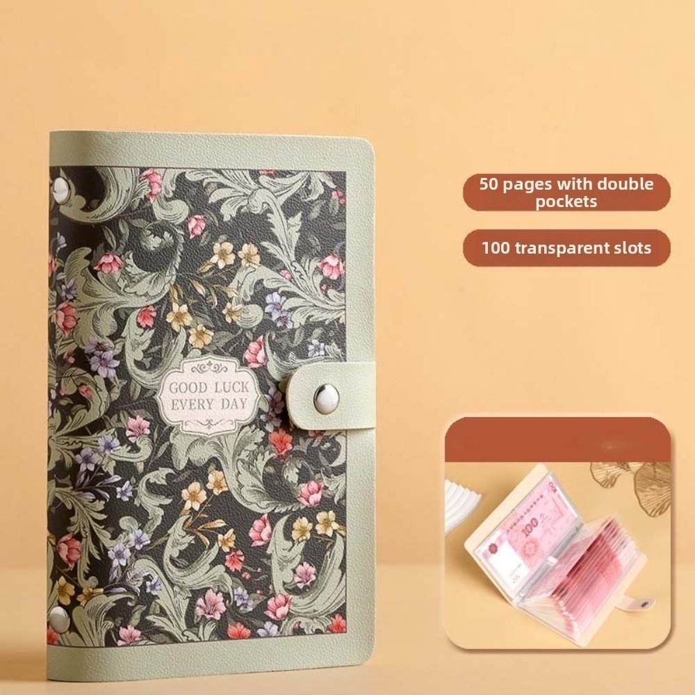 A6 Cash Budget Ledger Flower Printed Leather Savings Book Button Notebook for Money  Office