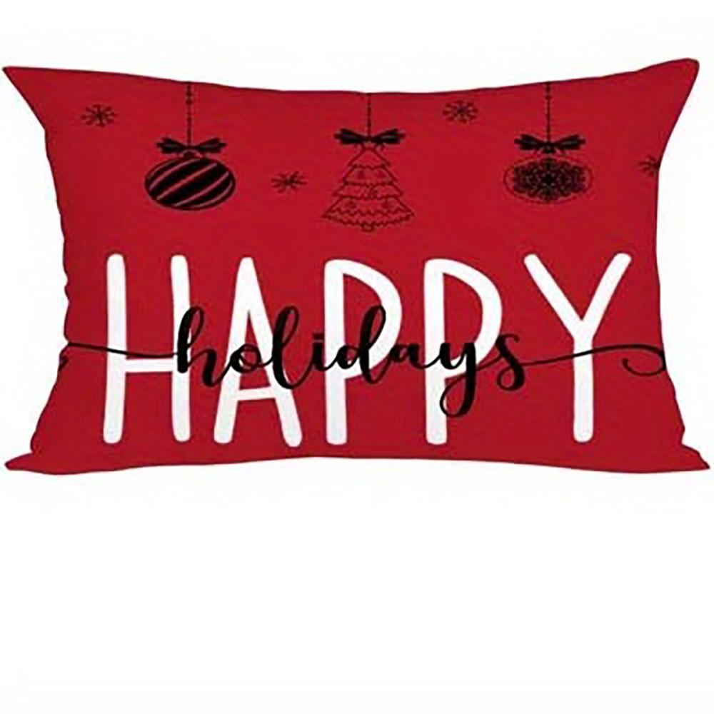 1PCS Christmas Red & White Pillowcases: Merry, Holly, Happy Holidays! Sofa Bed Cushion Cover, New Year Home Decoration