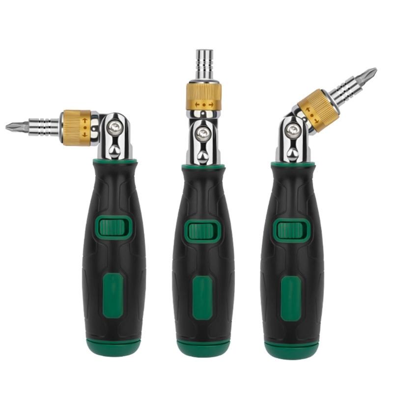 Professional Ratcheting Screwdriver Kit 10 Interchangeable Heads Carbon Steel Construction Ergonomic Grip Design