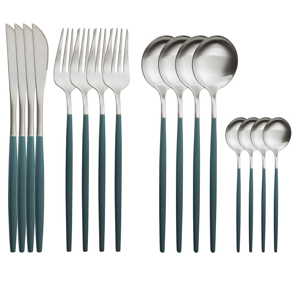 16Pcs Rose Gold Cutlery Set Knife Fork Coffee Spoons Dinnerware Set Stainless Steel Tableware Set Western Kitchen Silverware Set