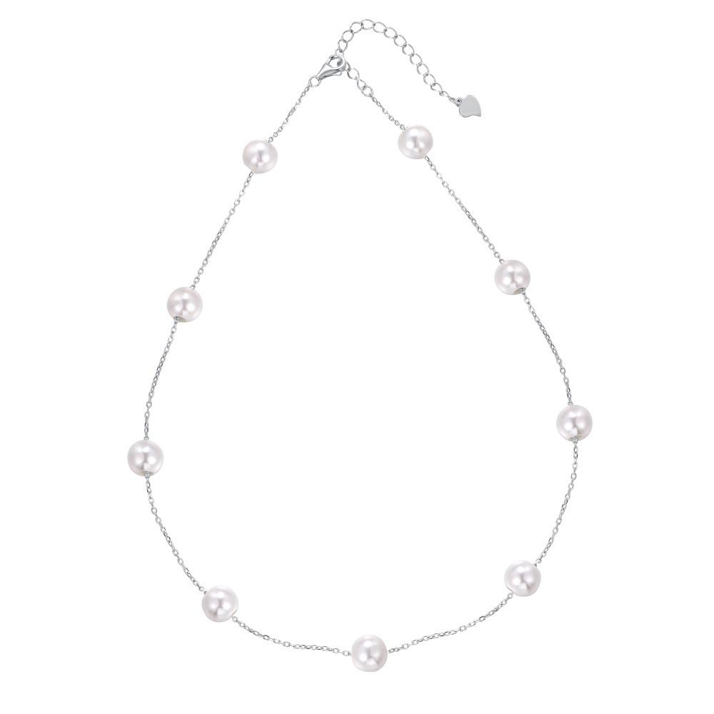 Korean Style S925 Sterling Silver Beaded and Layered Pearl Necklace for Women - Elegant Sweater Chain Accessory S925 Silver
