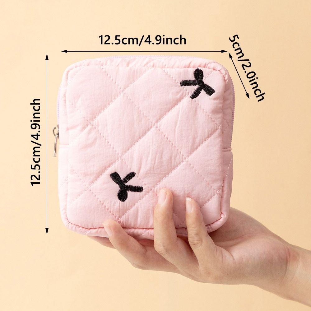 Gift Bow Sanitary Napkin Organizer Bag Coquette Quilted Women's Mini Clutch Bag Cotton Small Makeup Bag