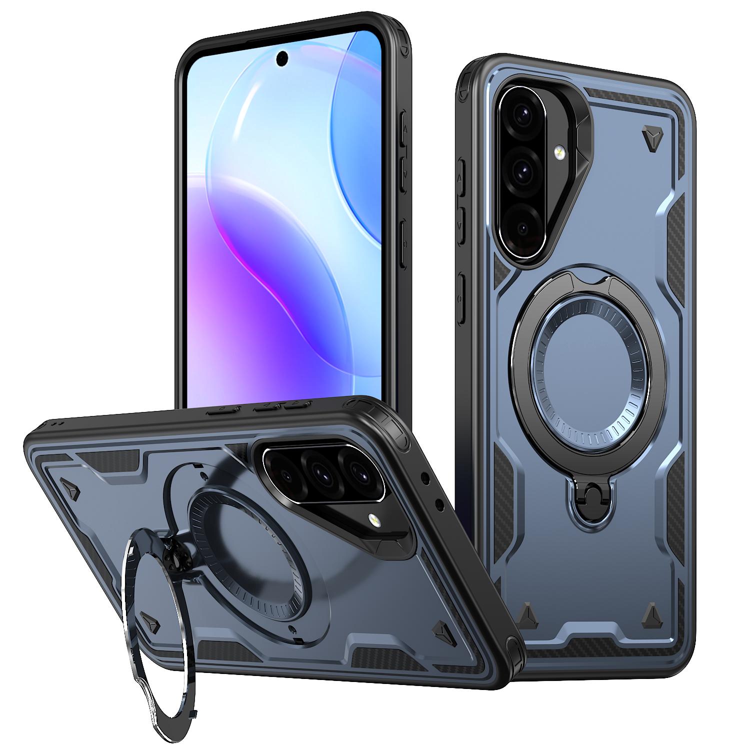 

Dual Layer Shockproof Hard Cover For Samsung Galaxy A56 A55 A35 A15 A17 A14 A26 A36 A16 5G Ring Magnetic Fold Bracket Phone Case Galaxy A56 5G темно-синий