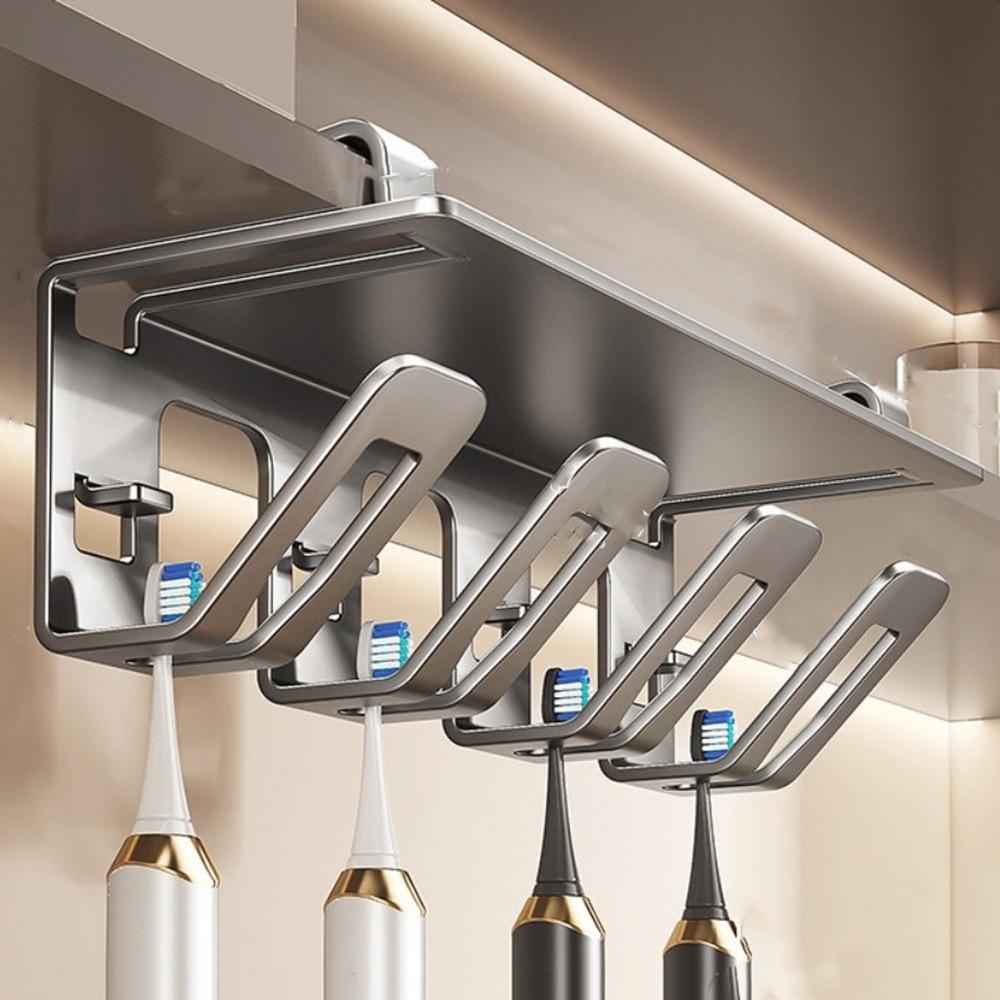 Carbon Steel Toothbrush Storage Rack Non-Perforated Toothbrush Stand for Under Cabinet