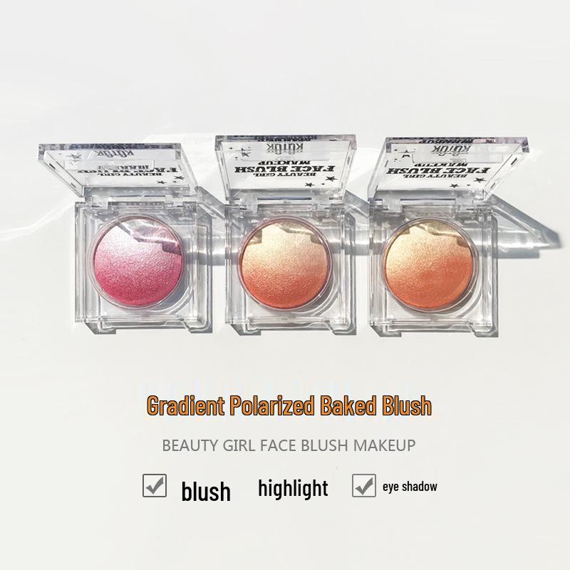 KQTQK Kuku Han Society All-in-One Blush & Highlight Palette: Baked Egg Nude Gradient for Natural Makeup & Dual-Use Eyeshadow.