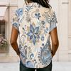 Women Plus Size Paisley Floral Printed Shirt Collared Short Sleeve Button Front Blouse