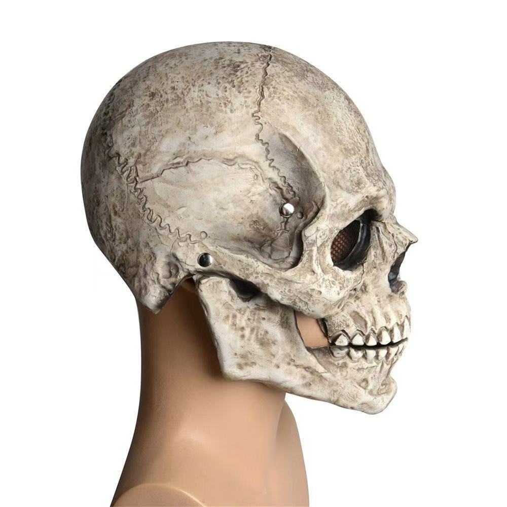 Full Head Skull Helmet Tear-Resistant Latex Headgear Skull Mask Latex Movable Jaw Mask For Cosplay Haunted House Outdoor