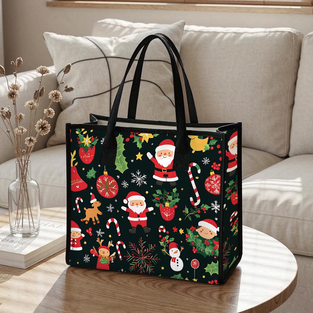Christmas Santa Pattern Tote Bag Women Fashion Holiday Portable Handbag Christmas Cute Daily Carry Shopping Bag