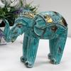 Hand Carved Wooden Elephant Statue, Turquoise Gold