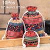 1/10PCS Ethnic Style for Weddings Christmas Stripe Buddhist Beads Sorting Bag Drawstring Pocket Bag Bohemian Jewelry Bag Cotton