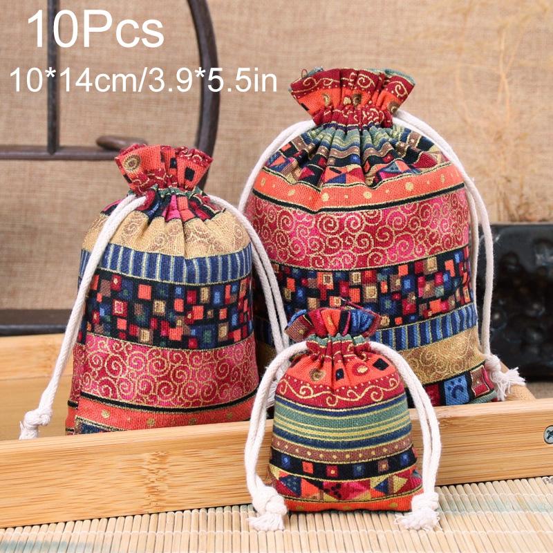 1/10PCS Ethnic Style for Weddings Christmas Stripe Buddhist Beads Sorting Bag Drawstring Pocket Bag Bohemian Jewelry Bag Cotton