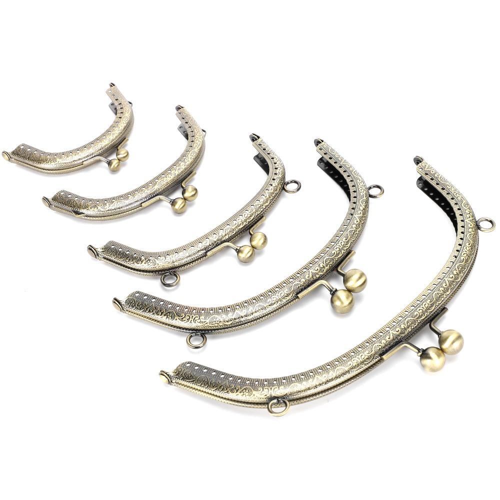 5Pcs Arc Shape Metal Purse Frame Bronze Embossed Clutch Frame  For Wallet Sewing