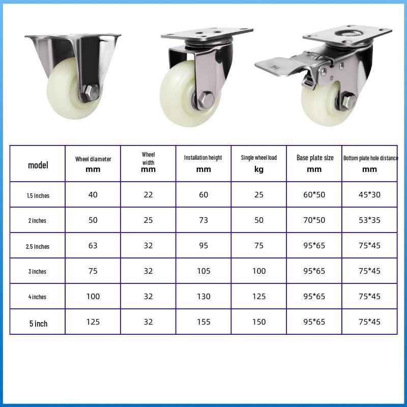 Nerezové otočné kolečko 304 odolné proti korozi s brzdou - 3, 4, 5 palcová vodotěsná kolečka