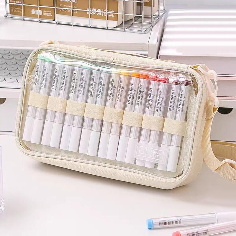 Large-Capacity Marker Storage Bag 64 Pieces Layered Handheld Diagonal Shoulder Transparent Bag Watercolor Pen Finishing Box