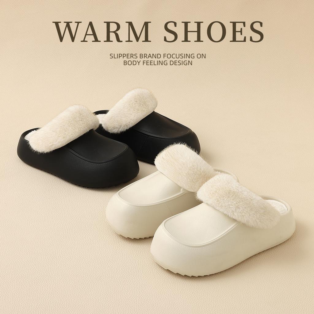 Waterproof cotton slippers, half a pack in autumn and winter, and home indoor warmth, velvet, non-slip and windproof cotton towers.
