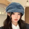 Japanese Washed Old Denim Pleated Beret Hat for Women Retro All Match Face Showing Little Painter Octagonal Hat Newsboy Hat