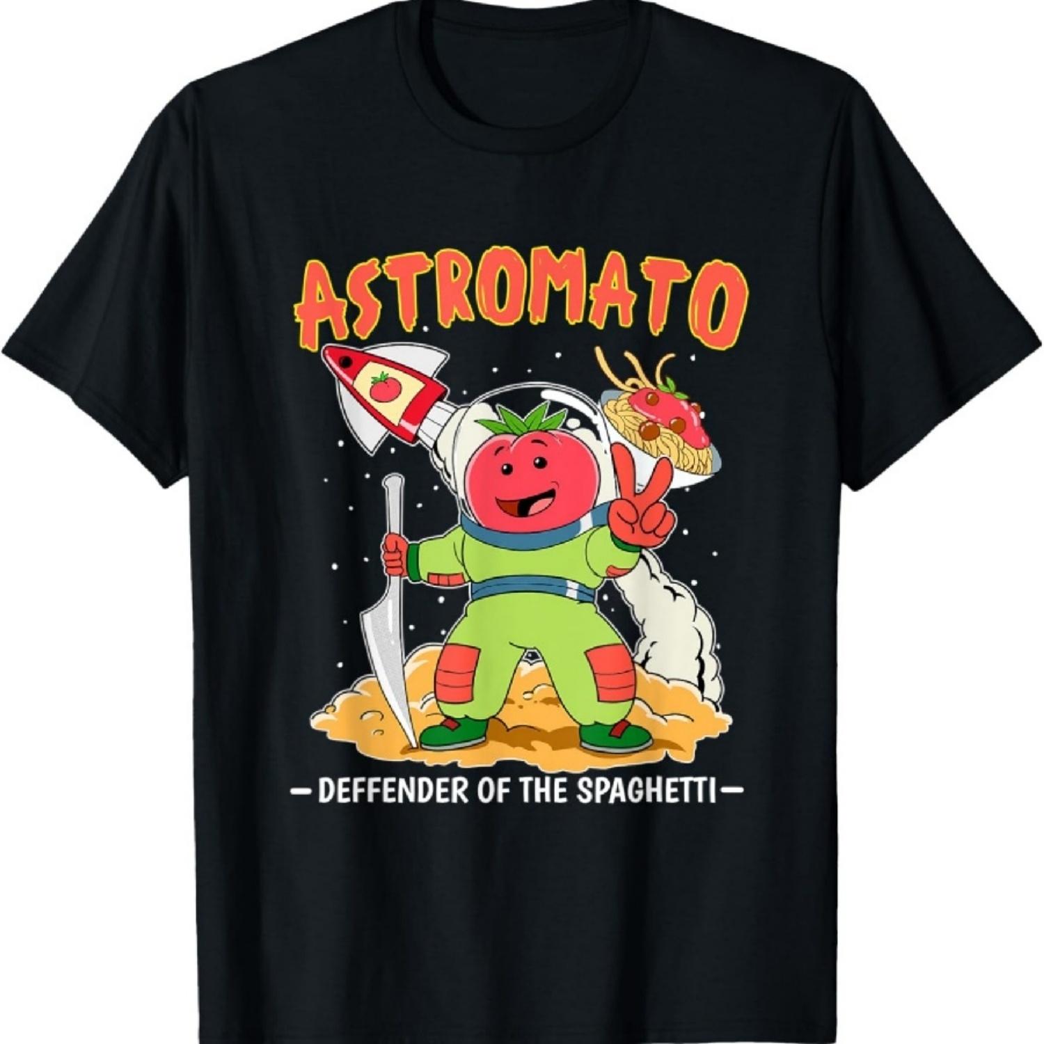 Funny Astro Tomato Spaghetti Defender Pasta Spaceman T-Shirt S