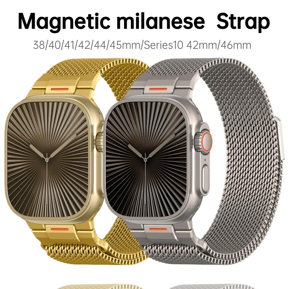 

Milanese Loop for apple watch Ultra 2 band 49mm 44mm 40mm 45mm 42mm 41mm 38mm Metal Bracelet iwatch Series10 46MM 9 8 7 6 se strap S10-42mm 38/40/41mm срібний