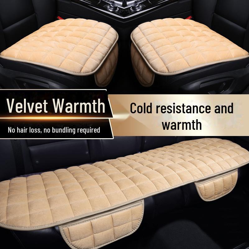 Woolen Three-Piece Car Seat Cushion Set for Autumn/Winter - No Backrest, Non-Slip, Warm Front Seat Pads