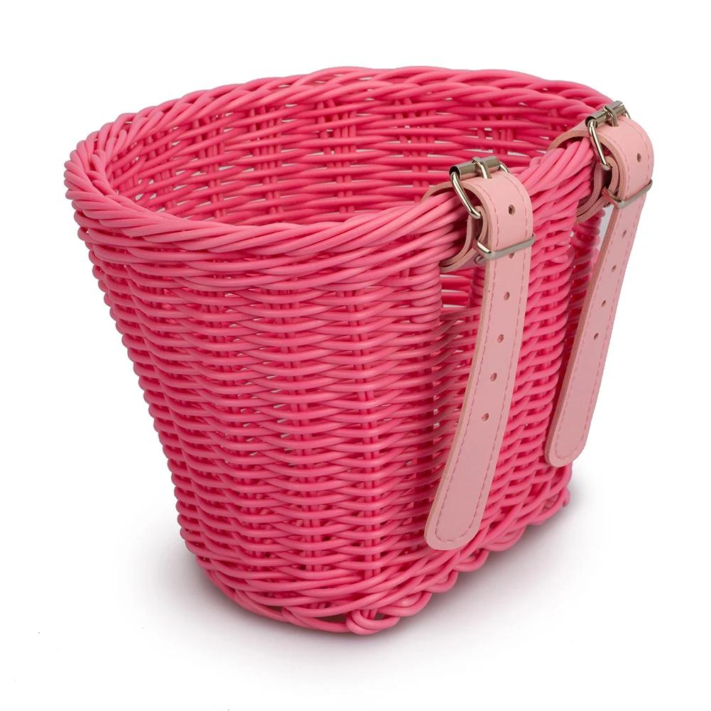 4pcs/Set Handwoven Bicycle Front Basket Adjustable Bike Handlebar Storage Basket with Bell Tassel Stickers Set