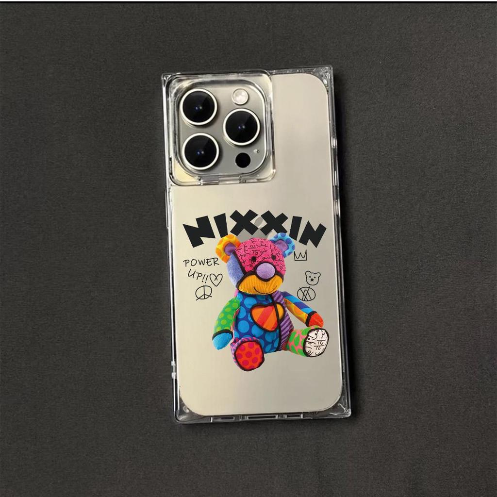 Square Back Tube Protection Clear Case For iPhone 11 14 Pro Max 13 15 Plus 12 16 ProMax Anti-Oxygen,Colorful Stuffed Bear Pattern Casing