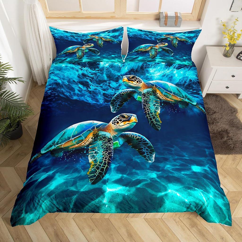 Three-Piece Marine Turtle Animal Digital Print Quilt Pillowcase Bedding Home Textile Kit